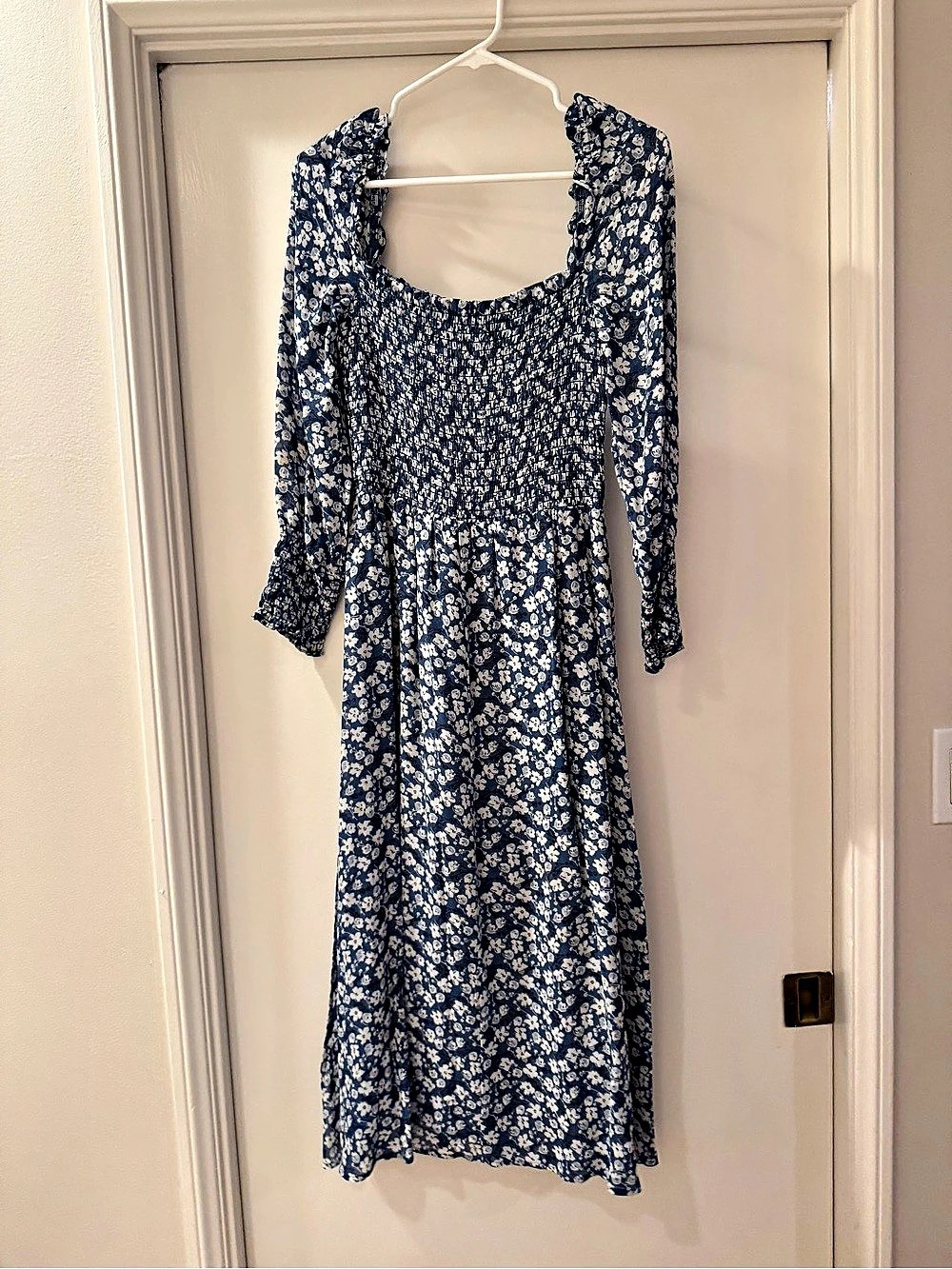 Reformation Rowan Floral Midi Dress in Blue & White Size Petite XL